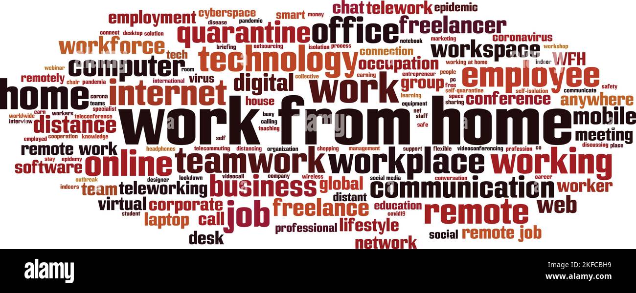 Arbeiten von zu Hause aus Word Cloud-Konzept. Collage aus Worten über die Arbeit von zu Hause. Vektorgrafik Stock Vektor