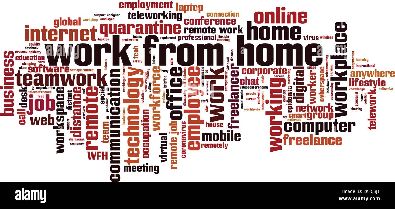 Arbeiten von zu Hause aus Word Cloud-Konzept. Collage aus Worten über die Arbeit von zu Hause. Vektorgrafik Stock Vektor