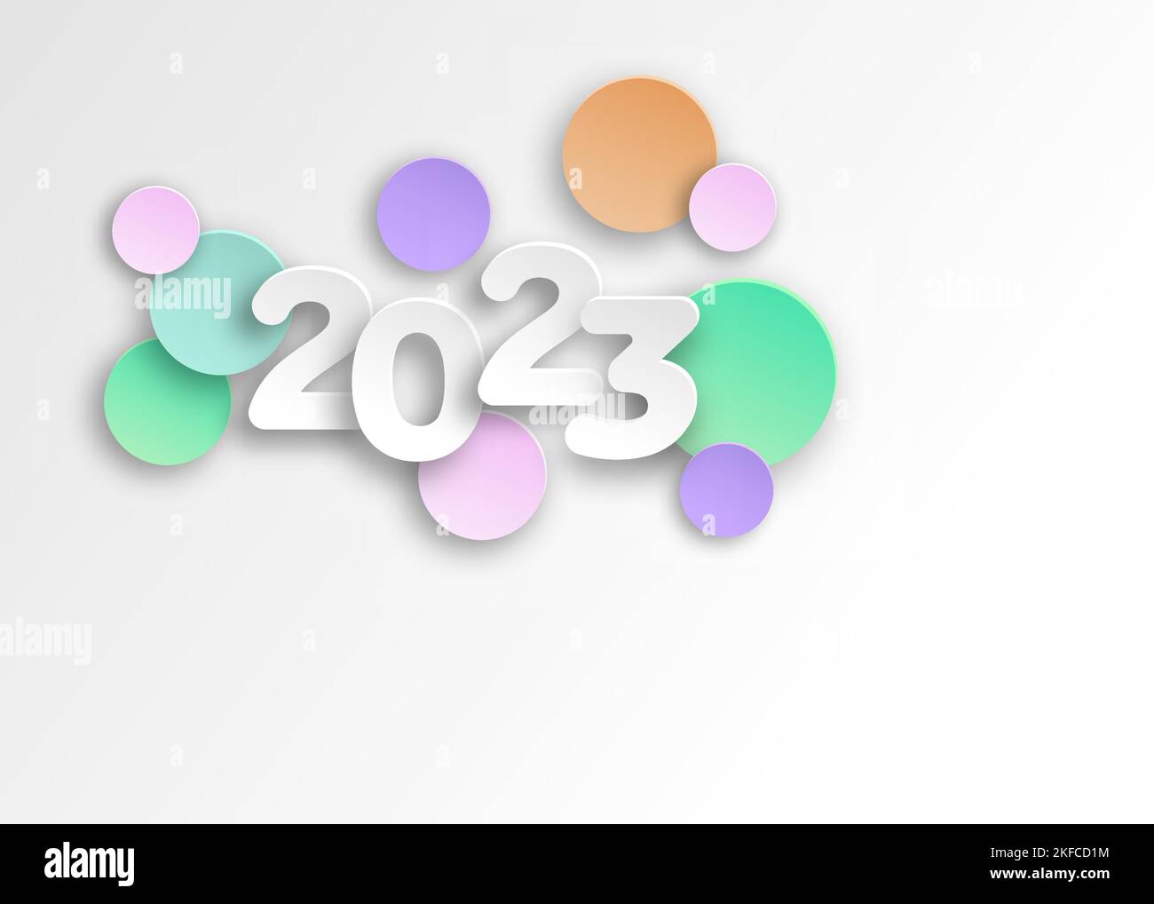 Neues Jahr 2023 Papier schneiden Zahlen in zarten Farben. Dekorative Grußkarte 2023 Frohes neues Jahr. Farbenfrohes Weihnachtsbanner, Vektorgrafik Stock Vektor