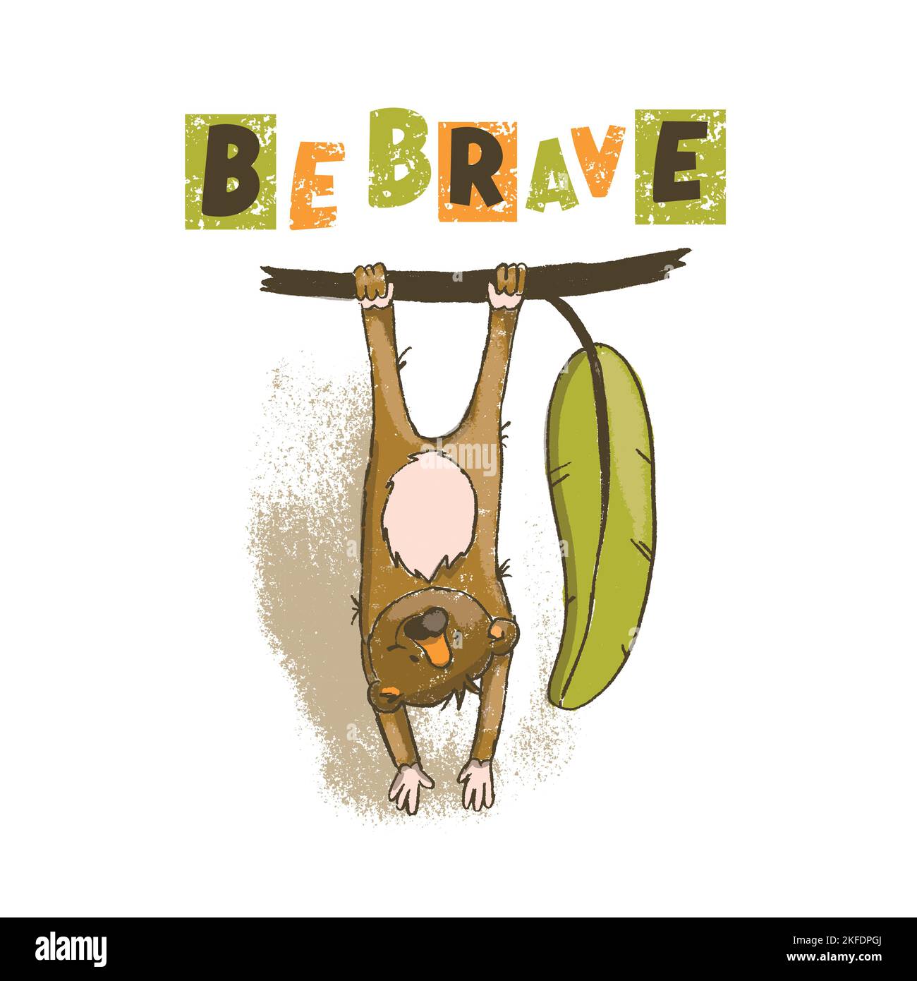 BRAVE MONKEY Cartoon Cute Jungle Zoo Tier Hand gezeichnet Vektor Illustration Karte zum Drucken Stock Vektor