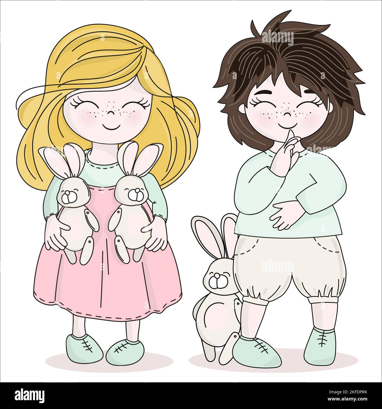 BUNNY KINDER Heilige Ostern Urlaub Cartoon Vektor Illustration Set für Print Stock Vektor