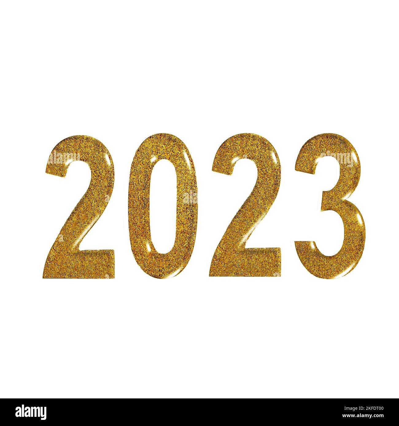 golden 2023 Neujahr isoliert auf weißem Hintergrund Stockfoto