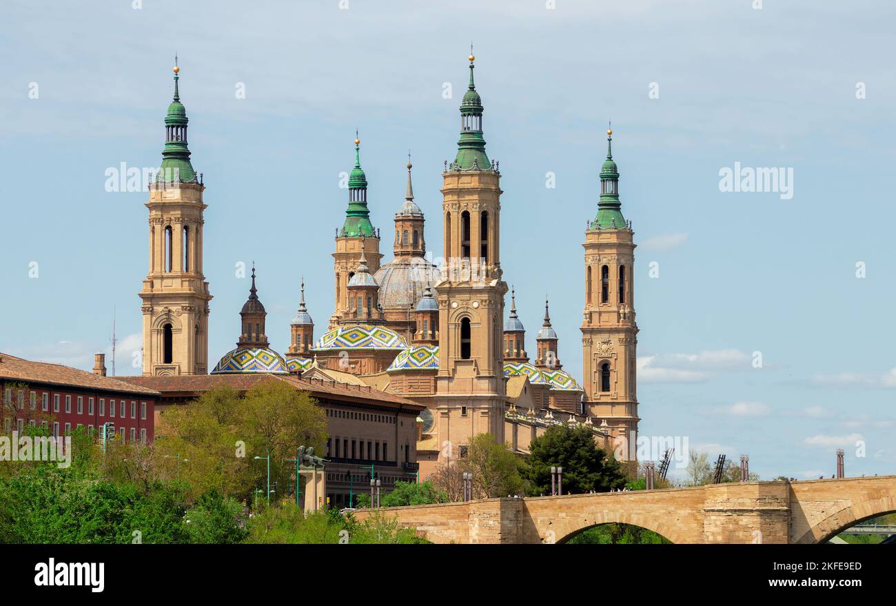 Kathedrale Basilika Nuestra Señora del Pilar in Zaragoza, Spanien. Die Kathedrale-Basilika unserer Lieben Frau von der Säule Stockfoto