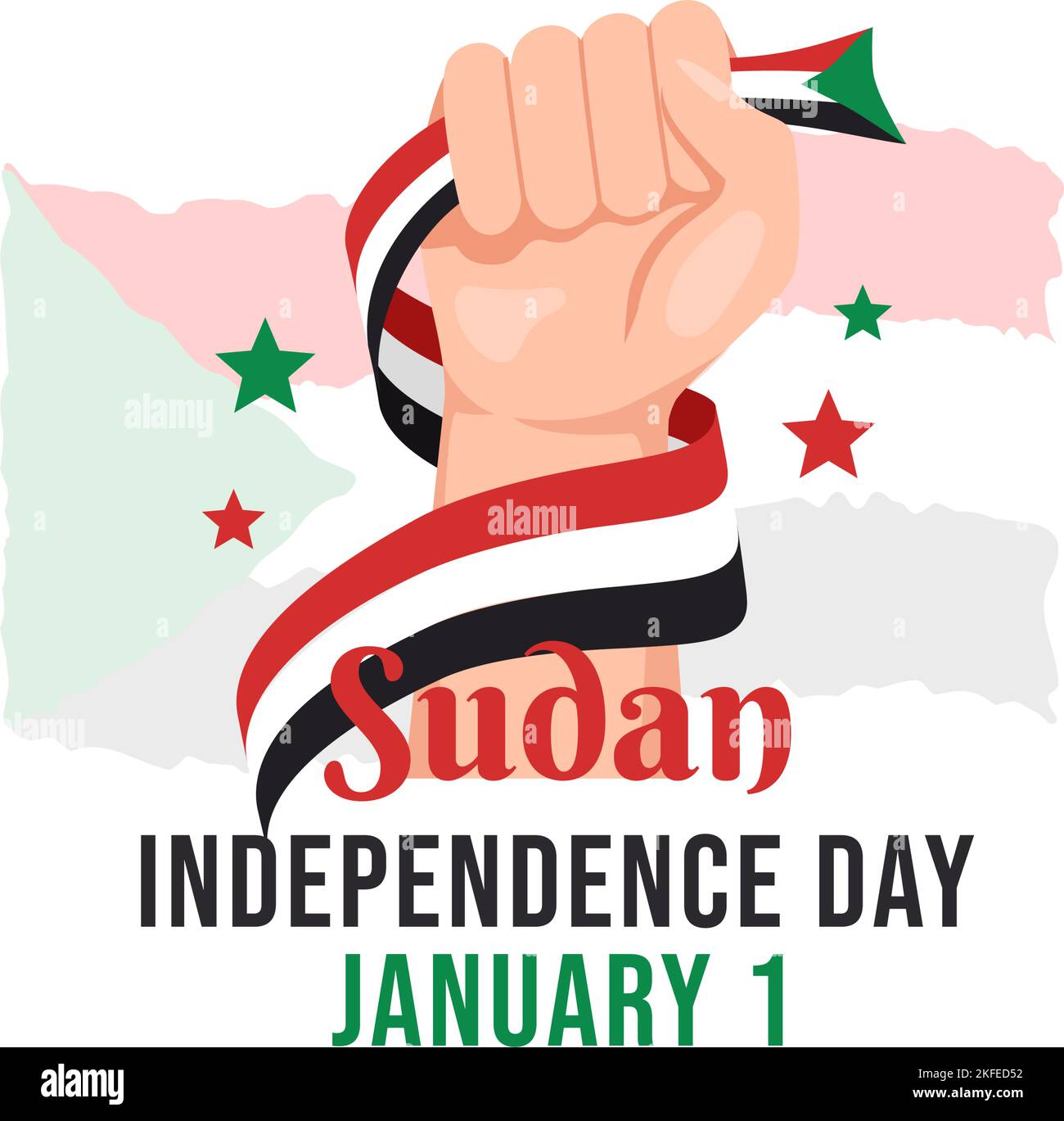 Sudan Independence Day am 1.. Januar mit Flaggen und sudanesischem Nationalfeiertag in flacher Cartoon Hintergrund Handgezeichnete Vorlagen Illustration Stock Vektor