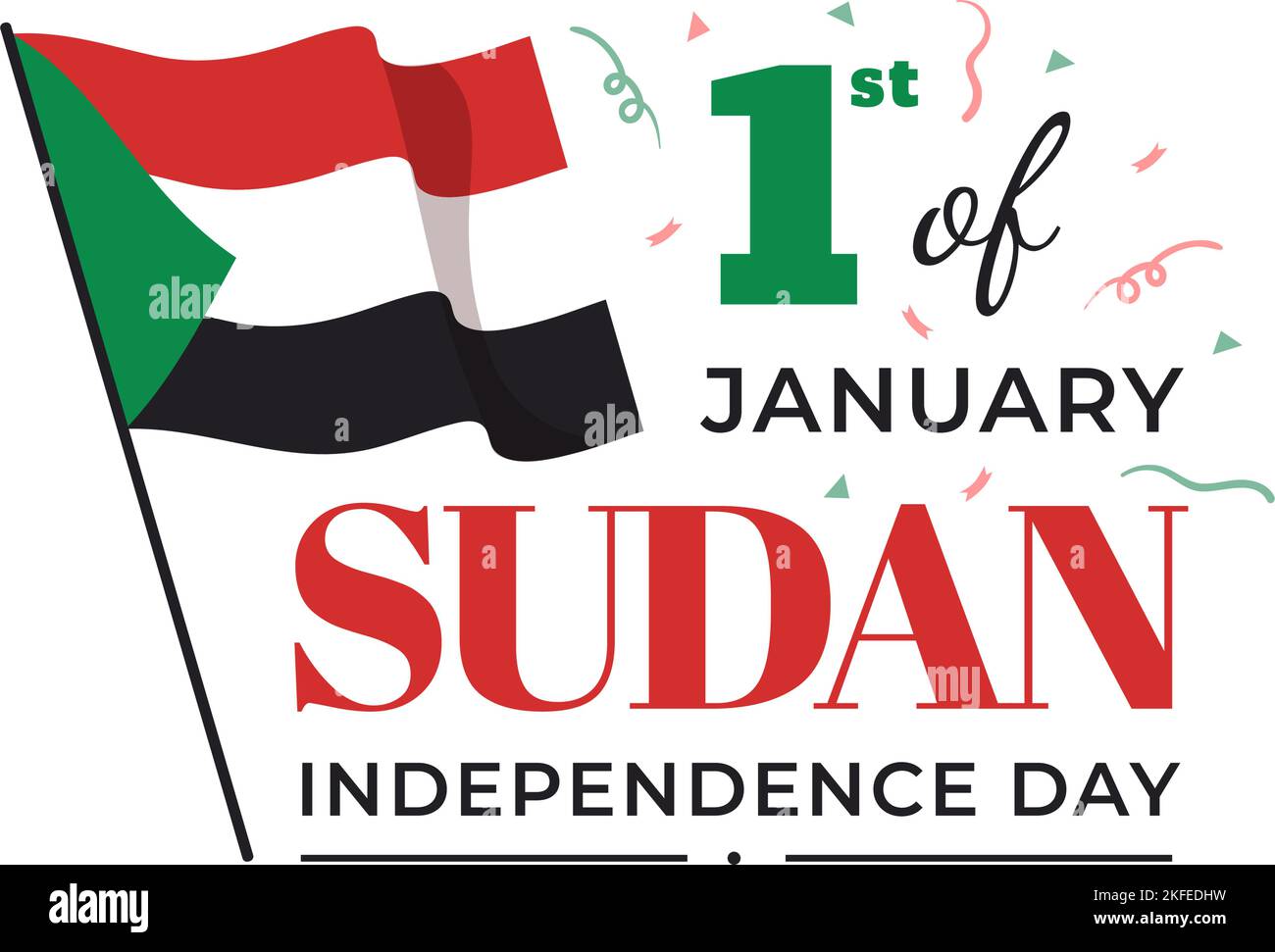 Sudan Independence Day am 1.. Januar mit Flaggen und sudanesischem Nationalfeiertag in flacher Cartoon Hintergrund Handgezeichnete Vorlagen Illustration Stock Vektor