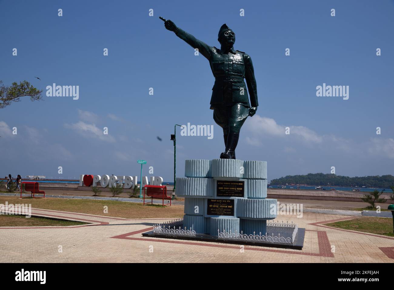 Statue von Subhas Chandra Bose, Gandhi Park, Port Blair, South Andaman Island, Andaman und Nicobar Islands, Union Territory, UT, Indien Stockfoto