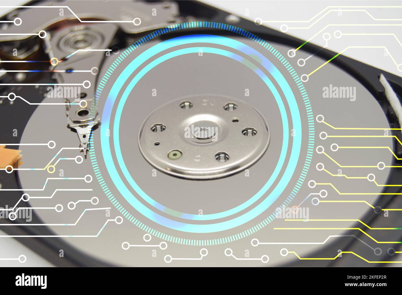 Nahaufnahme der Festplattenspeicherplatte. Stockfoto