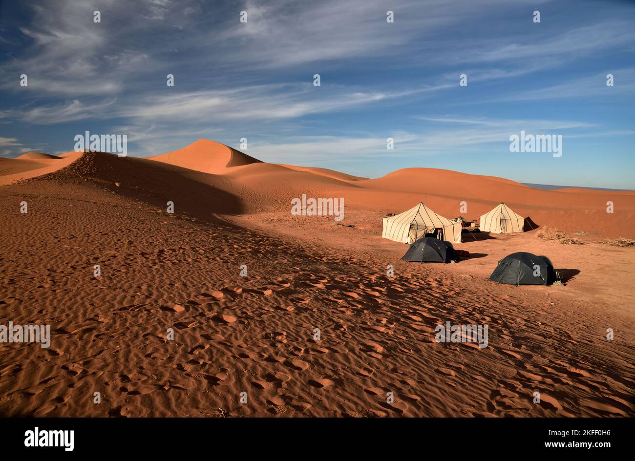 Eine Reise mit Beduinen und Kamelen durch die Sahara Marokkos Stockfoto