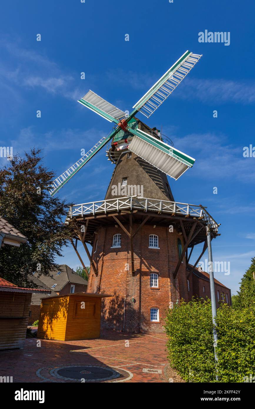 Galleriewindmühle in Wiegboldsur, Ostfriesland, Niedersachsen, Deutschland Stockfoto
