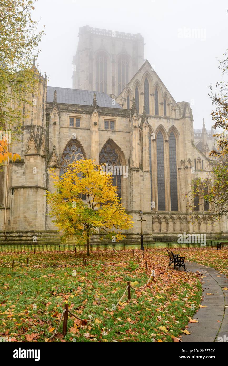 York Minster an einem nebligen Herbstmorgen im November Stockfoto
