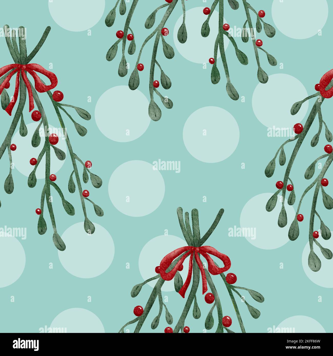 Mistel und Beeren Weihnachtsdekoration nahtloses Muster Stockfoto