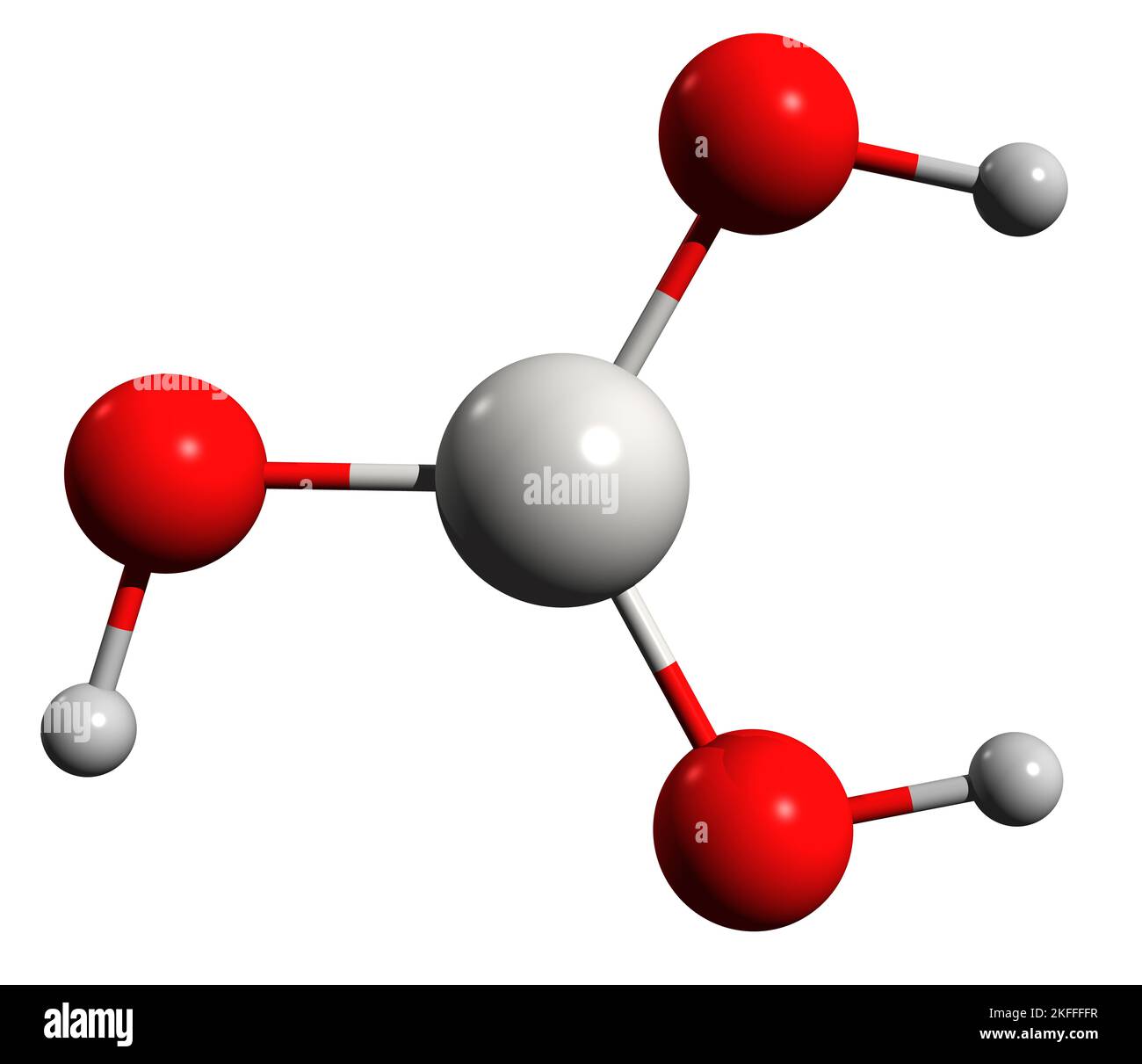 3D Bild der Skelettformel der Borsäure - molekularchemische Struktur von Hydrogenborat auf weißem Hintergrund isoliert Stockfoto