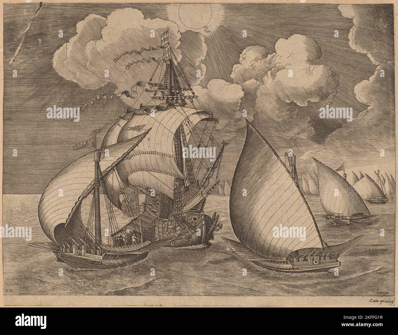 Eine Flotte von Galeeren, die von einem Karavell begleitet wurden, 1565. Stockfoto