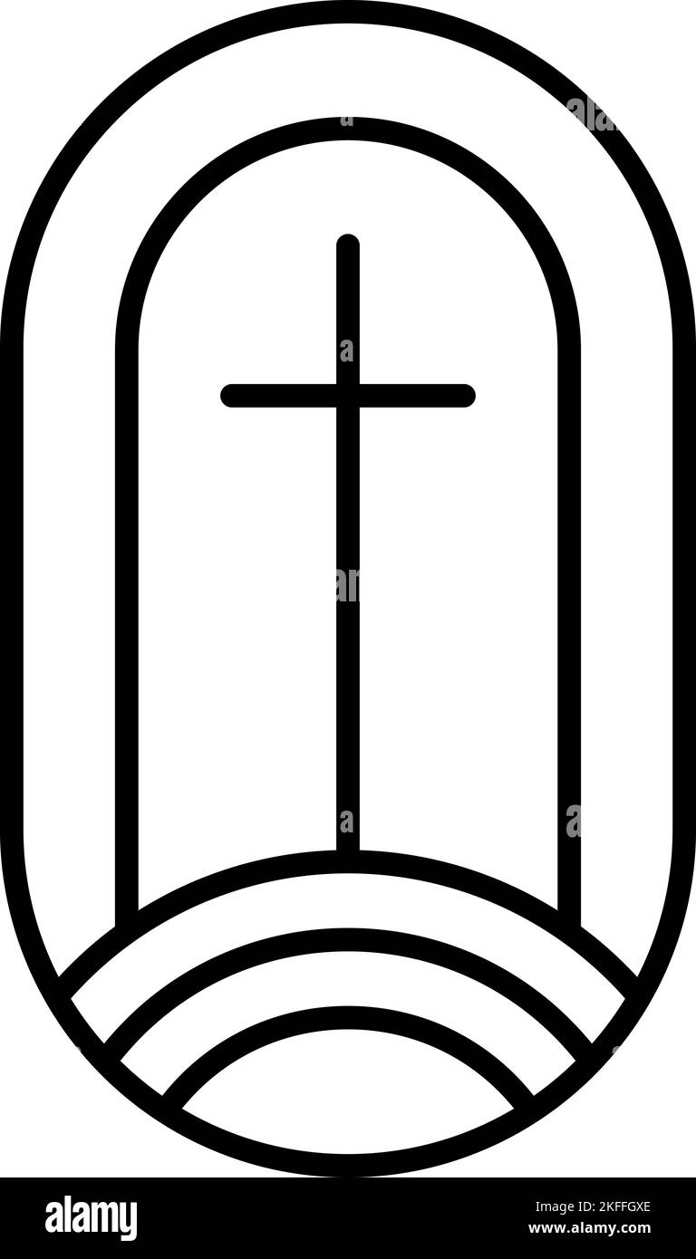 Religion Linie Kreuz Vektor Logo Kirche Symbol Illustration isoliert. Jesus Christus auf Golgatha ist das zentrale christentum. Gott Vergebung für die Menschen Stock Vektor