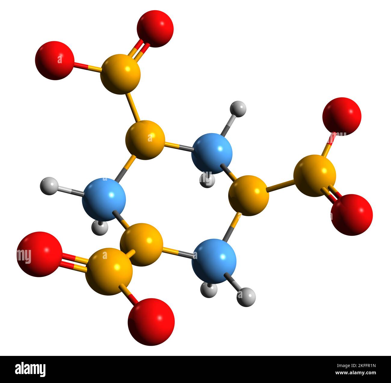 3D Bild der Hexogenskelettformel - molekulare chemische Struktur von Trimethylenetrinitramin-Hexolith auf weißem Hintergrund isoliert Stockfoto