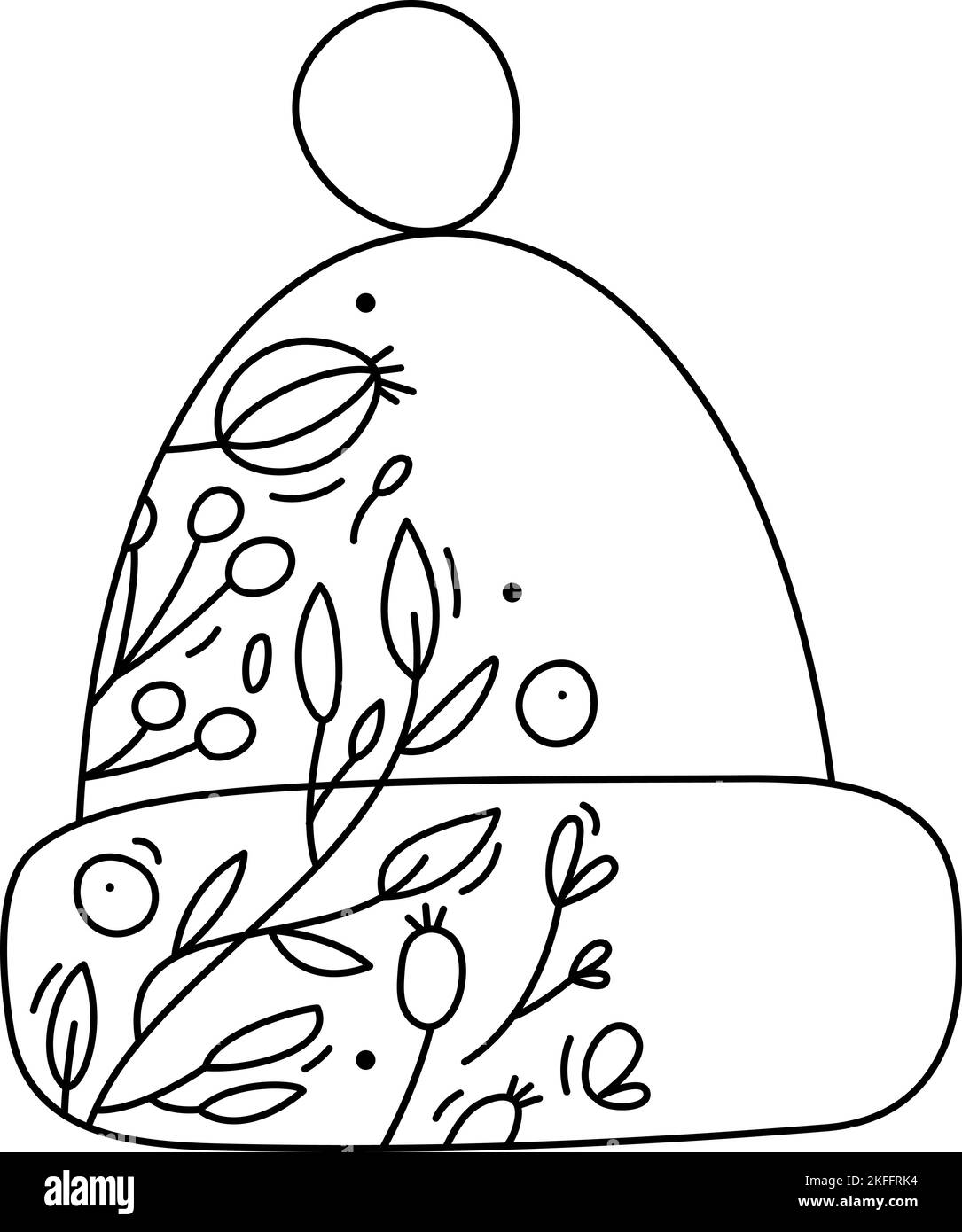 Winter Baby Vektor Hut Linie Symbol und Zweige, Beeren. Frohe Weihnachten Kleidung, Beanie Zeichen Grafiken, editierbare Strich lineare Symbol Stock Vektor