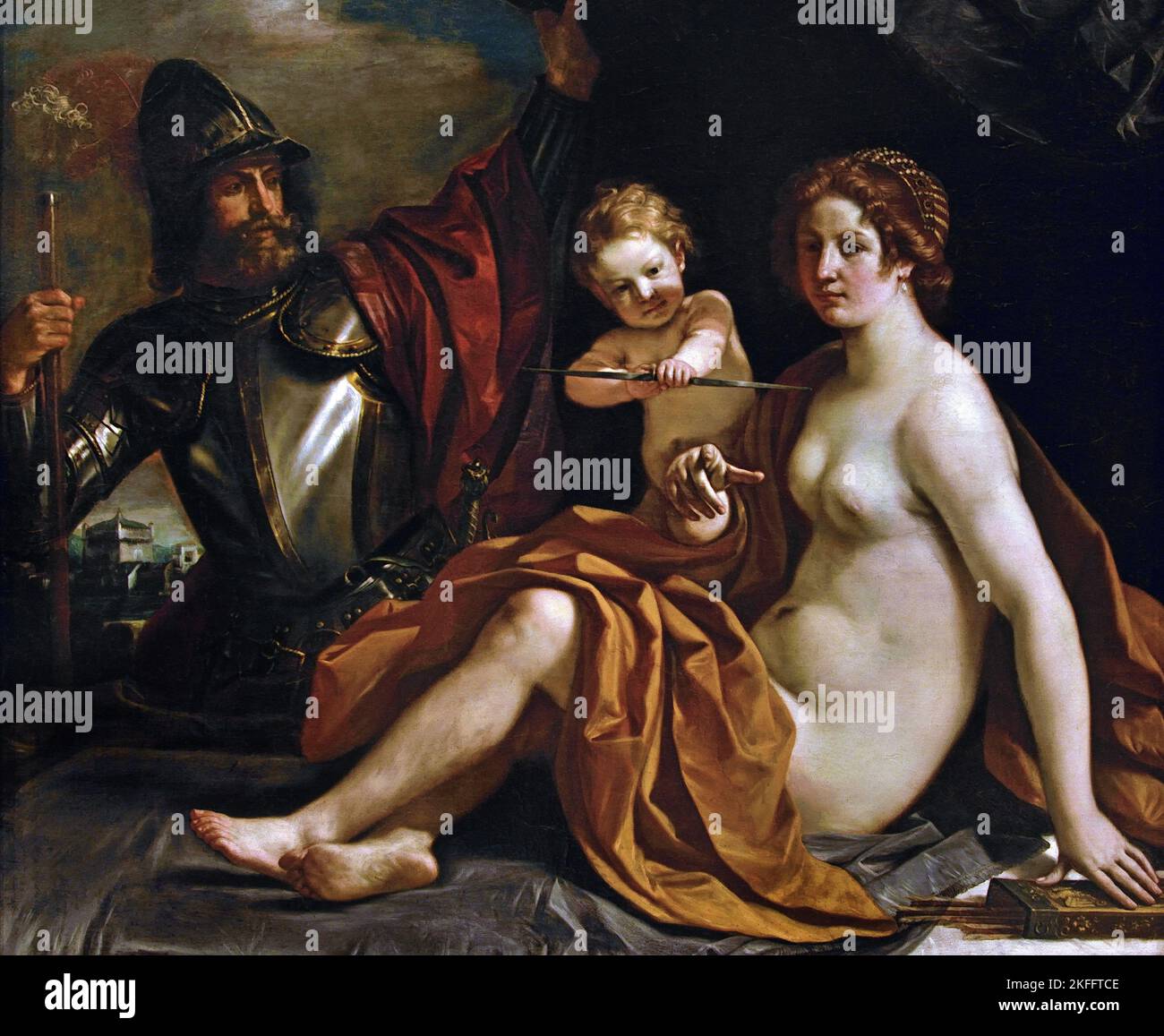 Venus, Mars und Amor 1633 von Guercino (Giovanni Francesco Barbieri) (1591-1666) / Italienisch Italien, Stockfoto