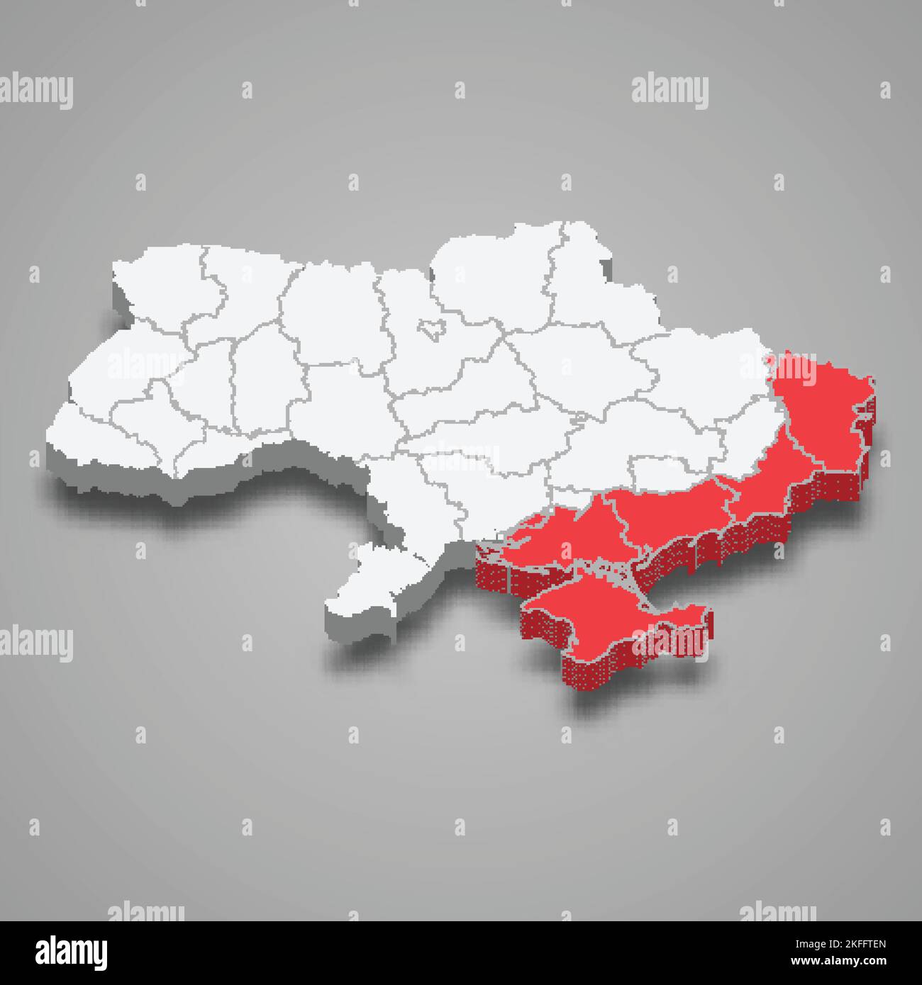 3D politische Landkarte der Ukraine mit Grenzen der Regionen Stock Vektor