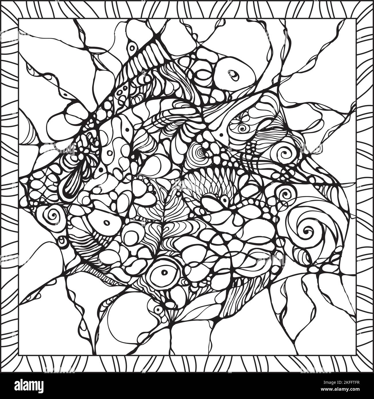 Neurographic Art Drawing Malvorlagen Erwachsene Achtsamkeit Verbindung Neuronen Illustration Schwarz und Weiß Stock Vektor