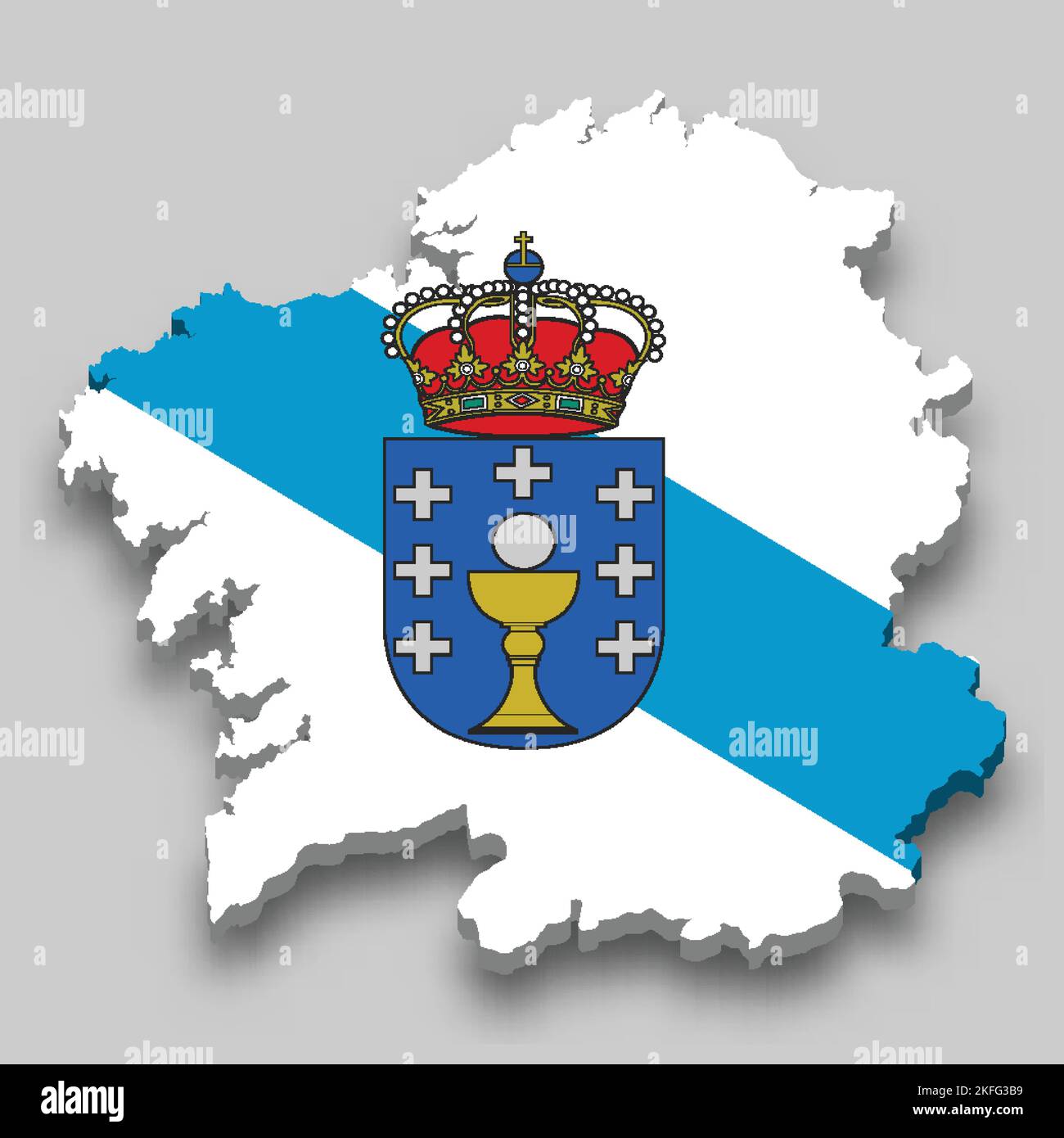 3D isometrische Karte von Galicien ist eine Region von Spanien mit Nationalflagge Stock Vektor