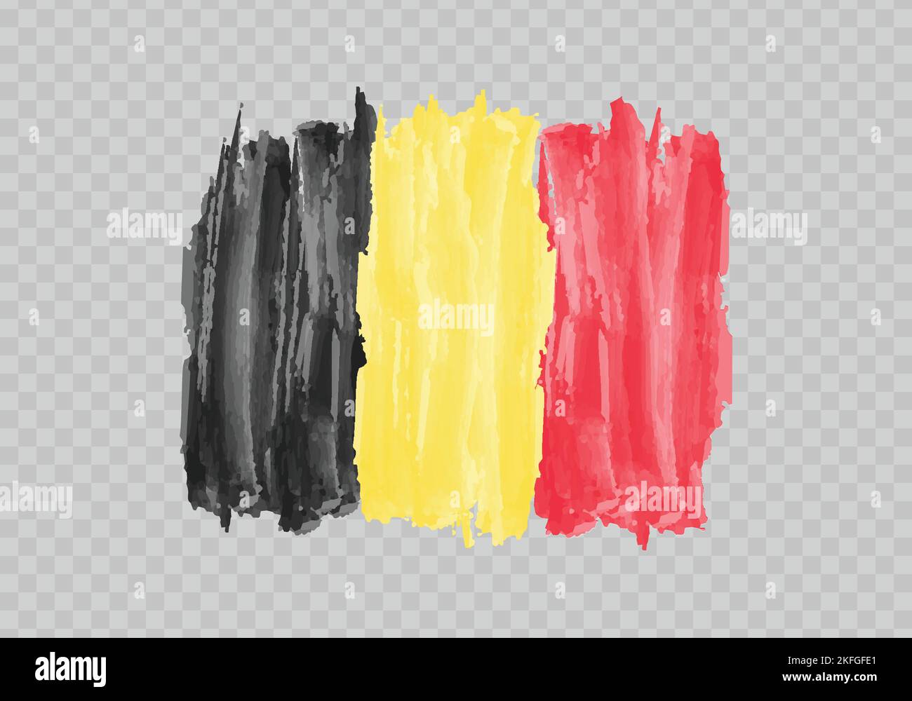 Aquarell Malerei Flagge von Belgien. Handzeichnen Pinselstrich Stock Vektor