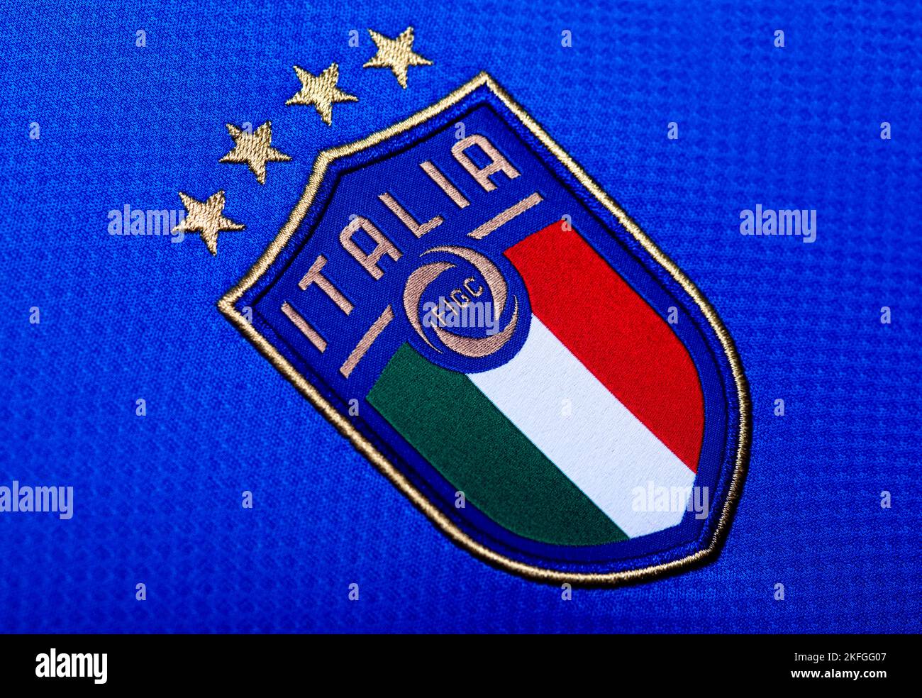 Nahaufnahme von der italienischen Nationalmannschaft Fußballtrikot Stockfoto