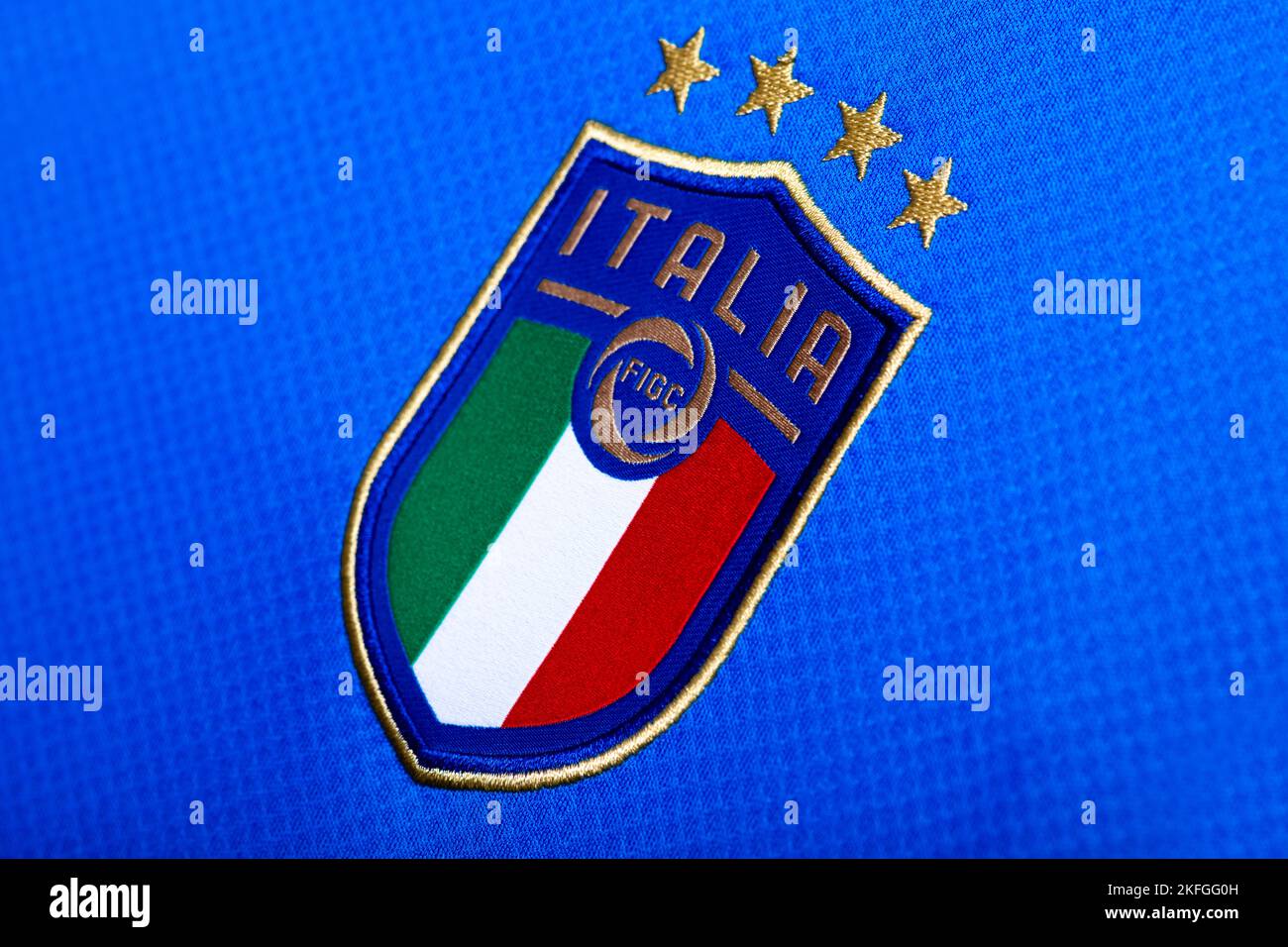 Nahaufnahme von der italienischen Nationalmannschaft Fußballtrikot Stockfoto