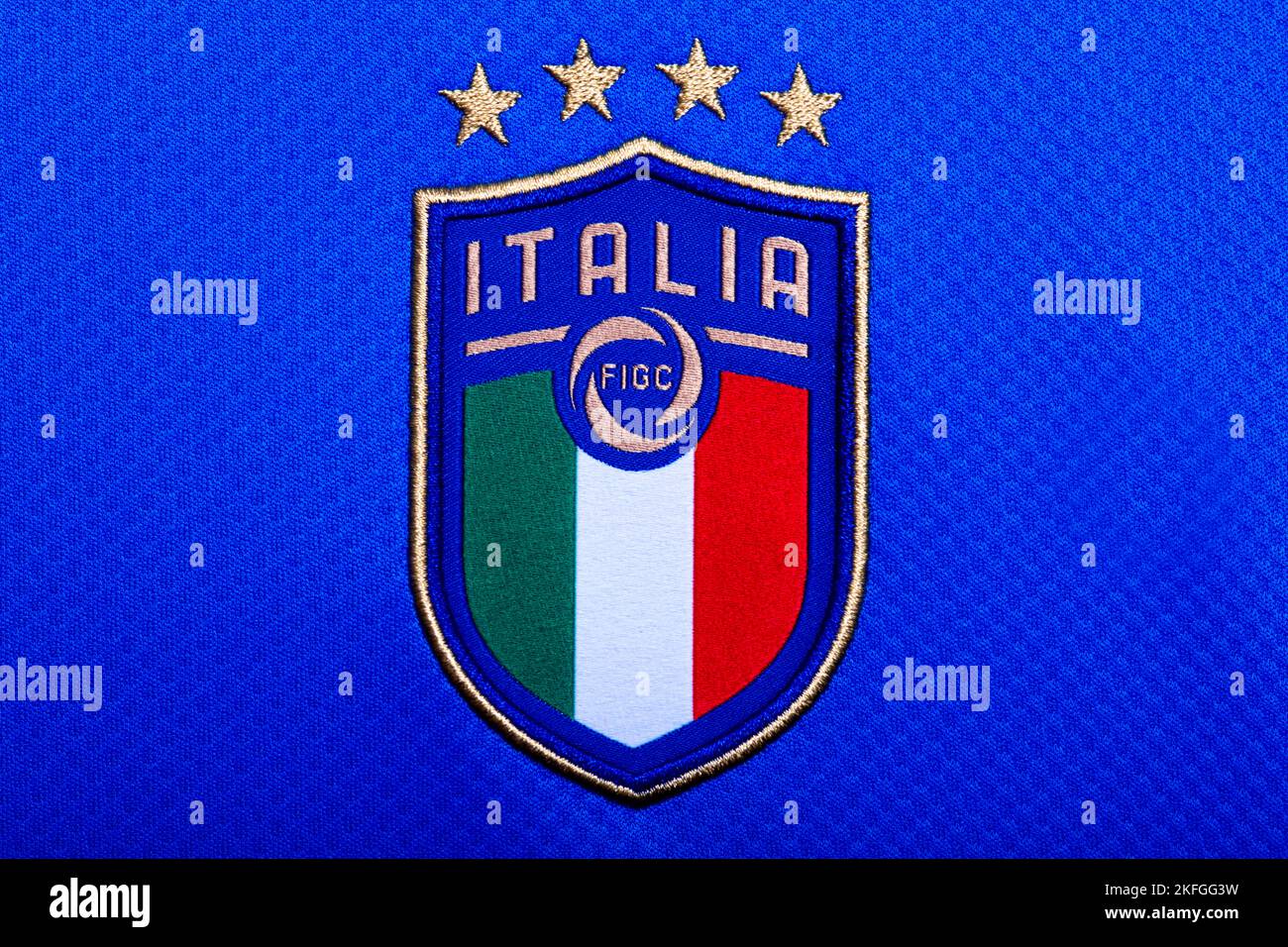 Nahaufnahme von der italienischen Nationalmannschaft Fußballtrikot Stockfoto