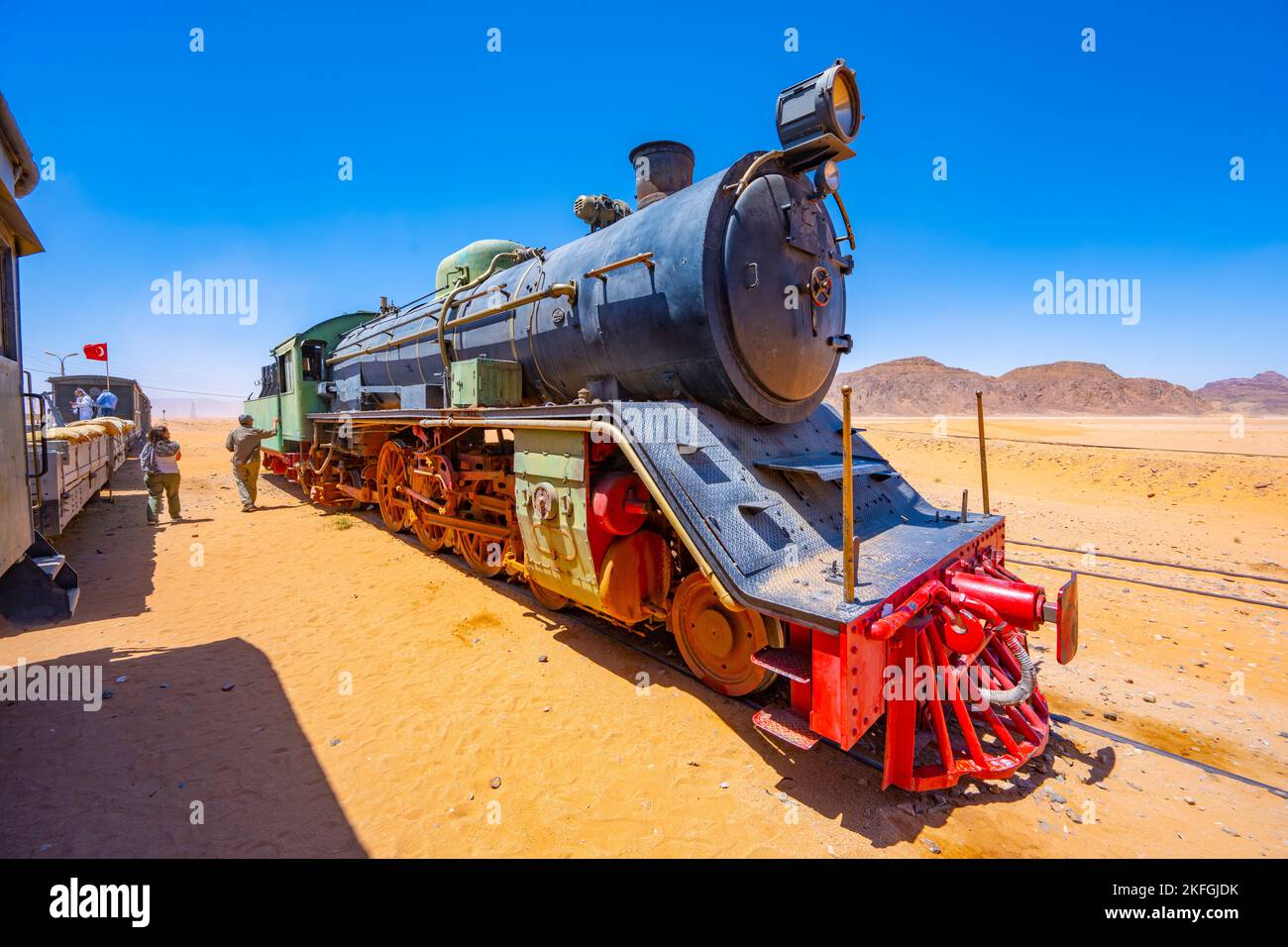Hejaz Railway Train am Wadi Rum Bahnhof in Wadi Rum Jordan Stockfoto