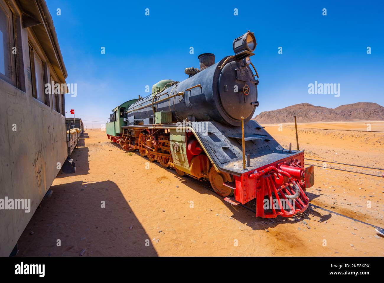 Hejaz Railway Train am Wadi Rum Bahnhof in Wadi Rum Jordan Stockfoto