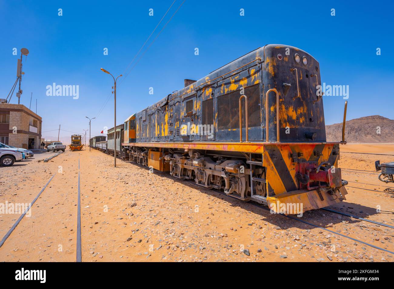 Hejaz Railway Train am Wadi Rum Bahnhof in Wadi Rum Jordan Stockfoto