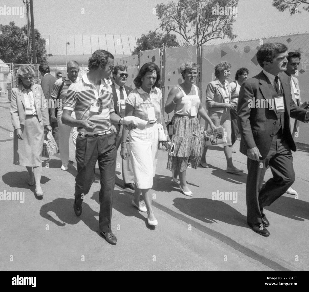 OLYMPISCHE SOMMERSPIELE IN LOS ANGELES USA 1984 DAS SCHWEDISCHE KÖNIGSPAAR im Olympischen Dorf während der Olympischen Sommerspiele 1984 Stockfoto