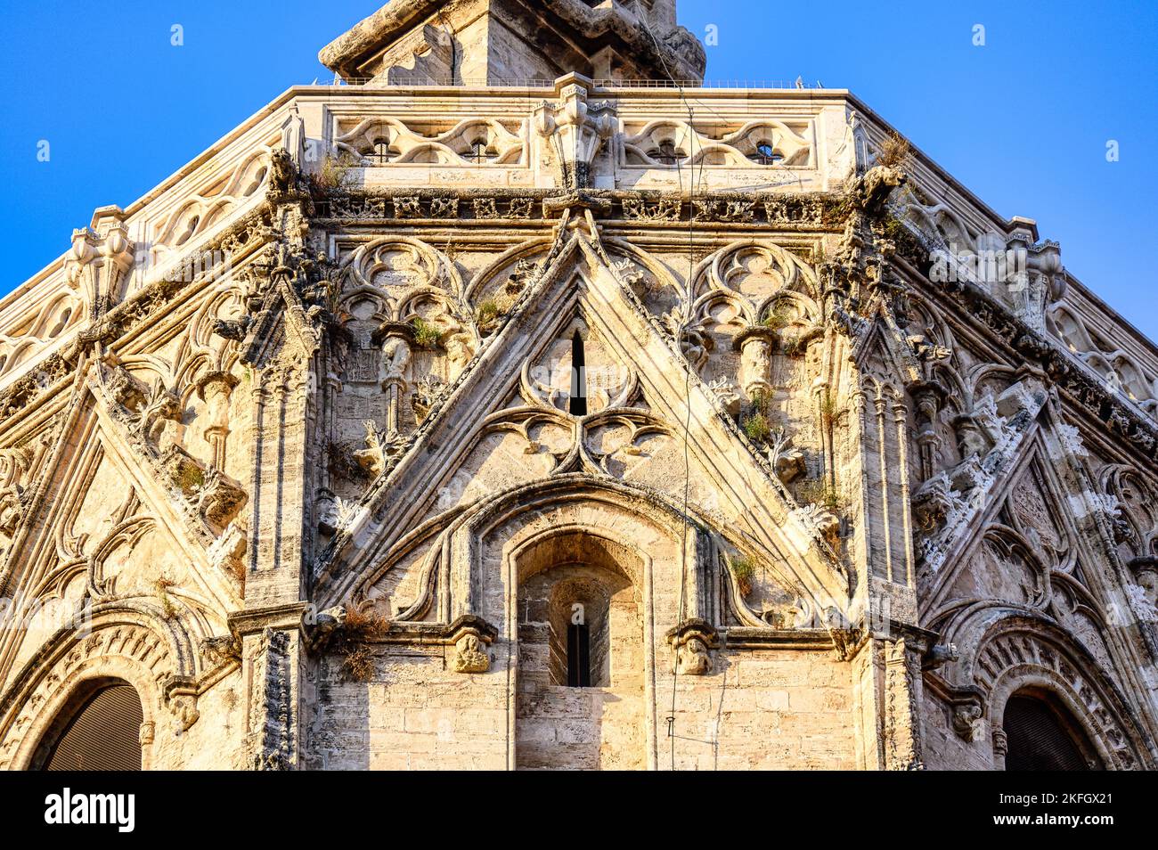 E Miguelete. Mittelalterliche Steinarchitektur in Valencia, Spanien Stockfoto