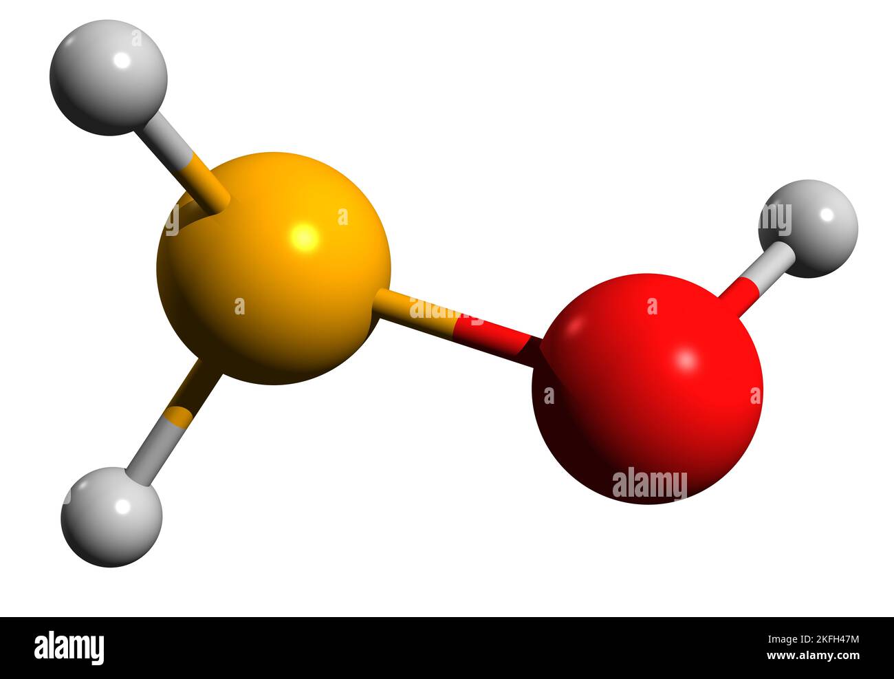3D Bild der Hydroxylamin-Skelettformel - molekularchemische Struktur der anorganischen Verbindung Hydroxylazan isoliert auf weißem Hintergrund Stockfoto