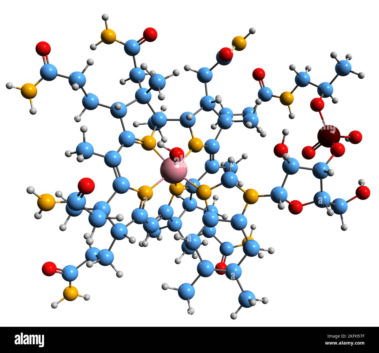 3D Bild der Hydroxocobalamin-Skelettformel - molekularchemische Struktur von Vitamin B12A isoliert auf weißem Hintergrund Stockfoto