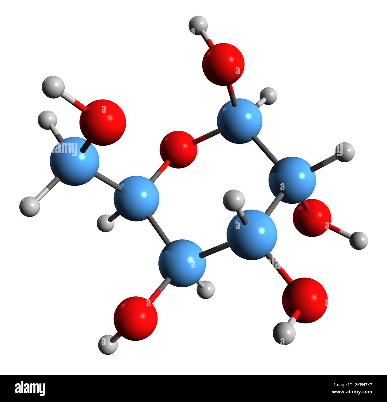 3D Bild der Gulose Skelettformel - molekularchemische Struktur von Aldohexose-Zucker isoliert auf weißem Hintergrund Stockfoto