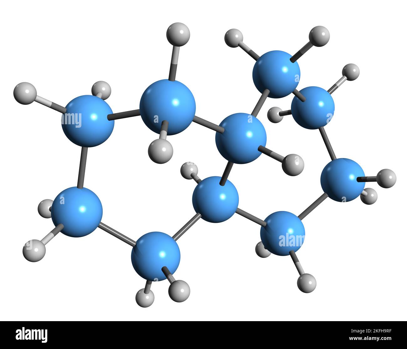 3D Bild der Decalin-Skelettformel - molekularchemische Struktur von Decahydronaphthalin isoliert auf weißem Hintergrund Stockfoto