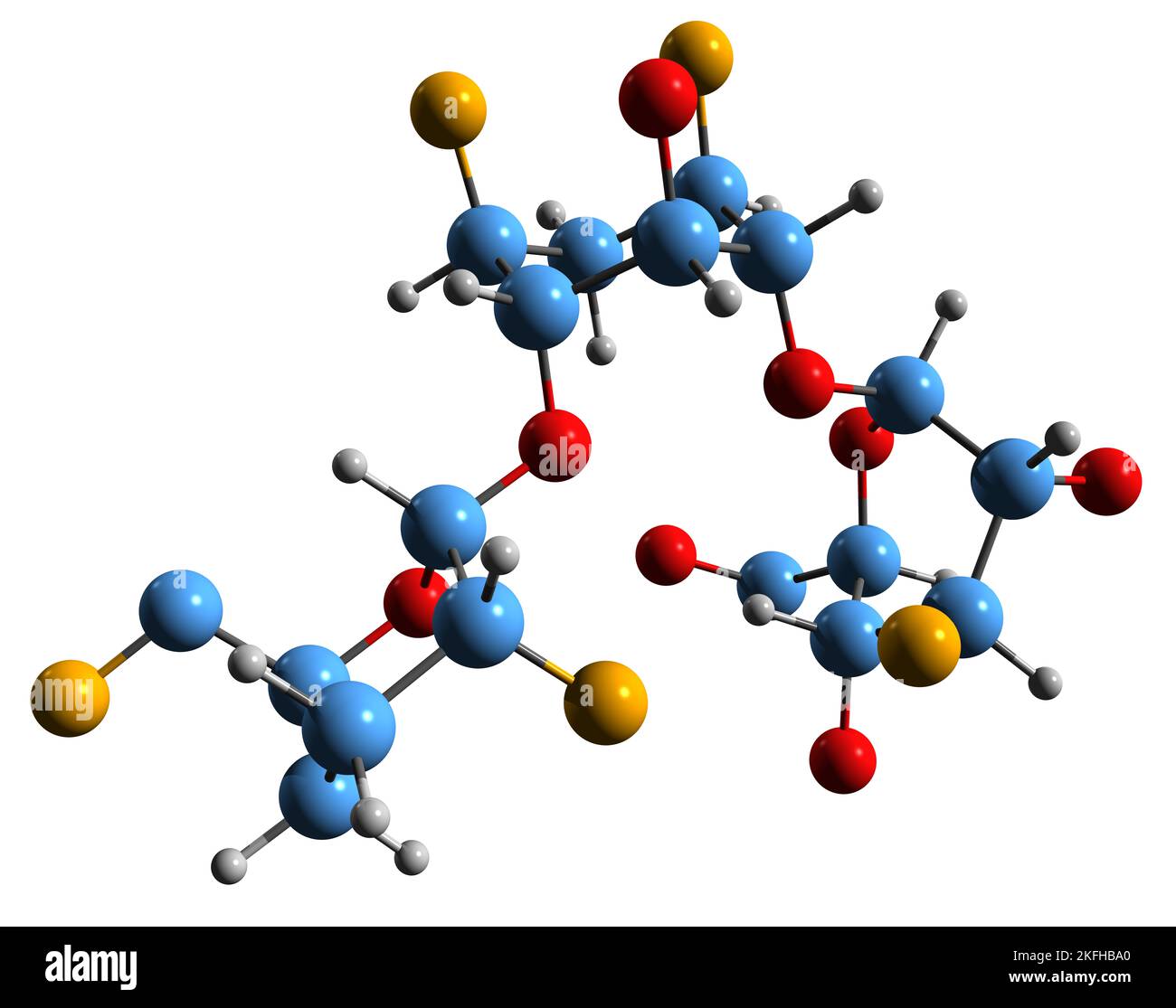 3D Bild der Dibekacin-Skelettformel - molekulare chemische Struktur des Aminoglykosid-Antibiotikums, isoliert auf weißem Hintergrund Stockfoto