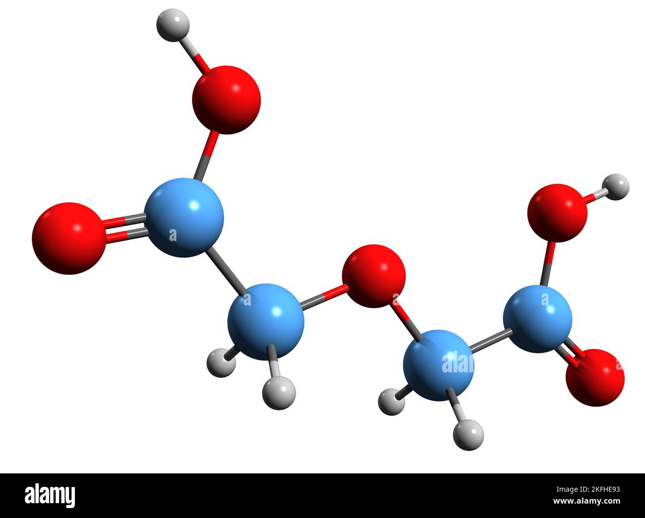 3D Bild der Skelettformel von Diglycolate - molekularchemische Struktur des Puffers OEG auf weißem Hintergrund isoliert Stockfoto