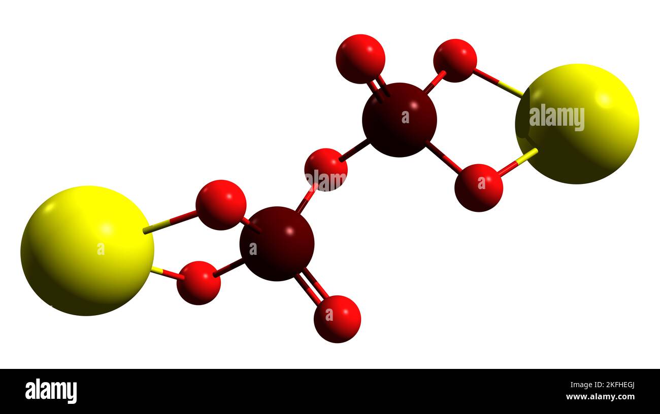 3D Bild der Skelettformel von Dicalciumdiphosphat - molekulare chemische Struktur des Lebensmittelzusatzstoffes Е540 isoliert auf weißem Hintergrund Stockfoto