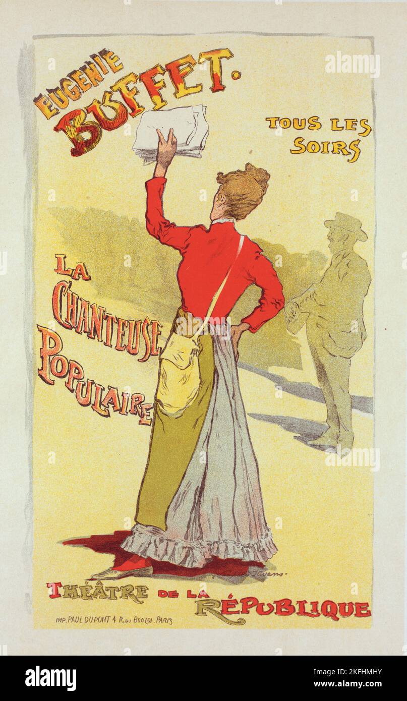 Affiche pour le théâtre de la Renaissance, „Eugénie Buffet, la chanteuse populaire“., c1899. [Herausgeber: Imprimerie Chaix; Ort: Paris] Stockfoto