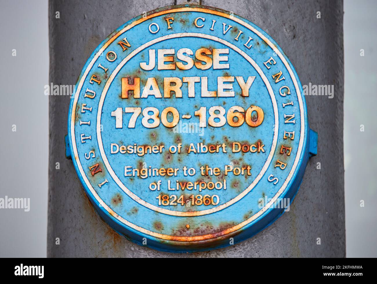 Jesse Hartley Bauingenieur und Beaufsichtiger der Belange des Dock Estate in Liverpool, blaue Plakette Stockfoto