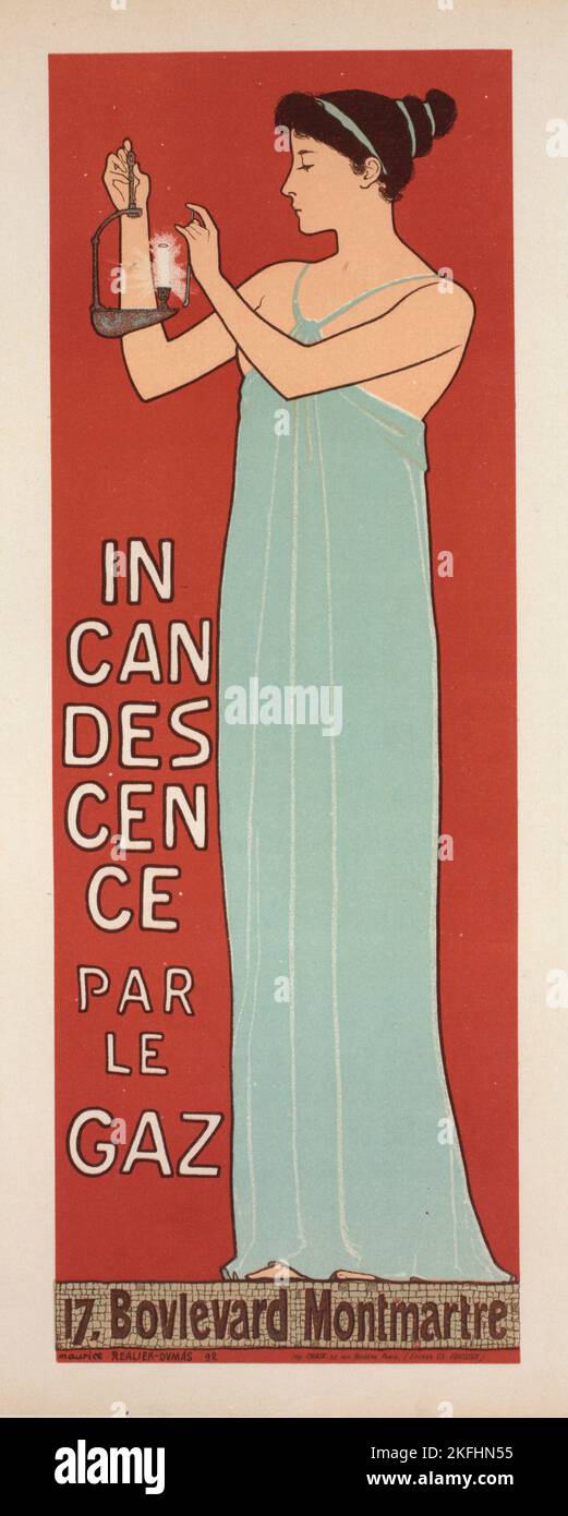 Affiche pour la Soci&#xe9;t&#xe9; fran&#XE7;aise d' „Incandescence par le Gaz (Syst&#XE8;Me Auer)“, c1896. [Herausgeber: Imprimerie Chaix; Ort: Paris] Stockfoto