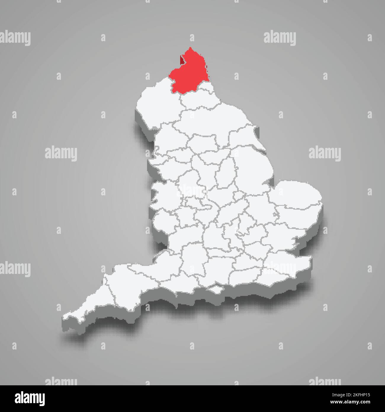 Northumberland County Lage innerhalb Englands 3D isometrische Karte Stock Vektor