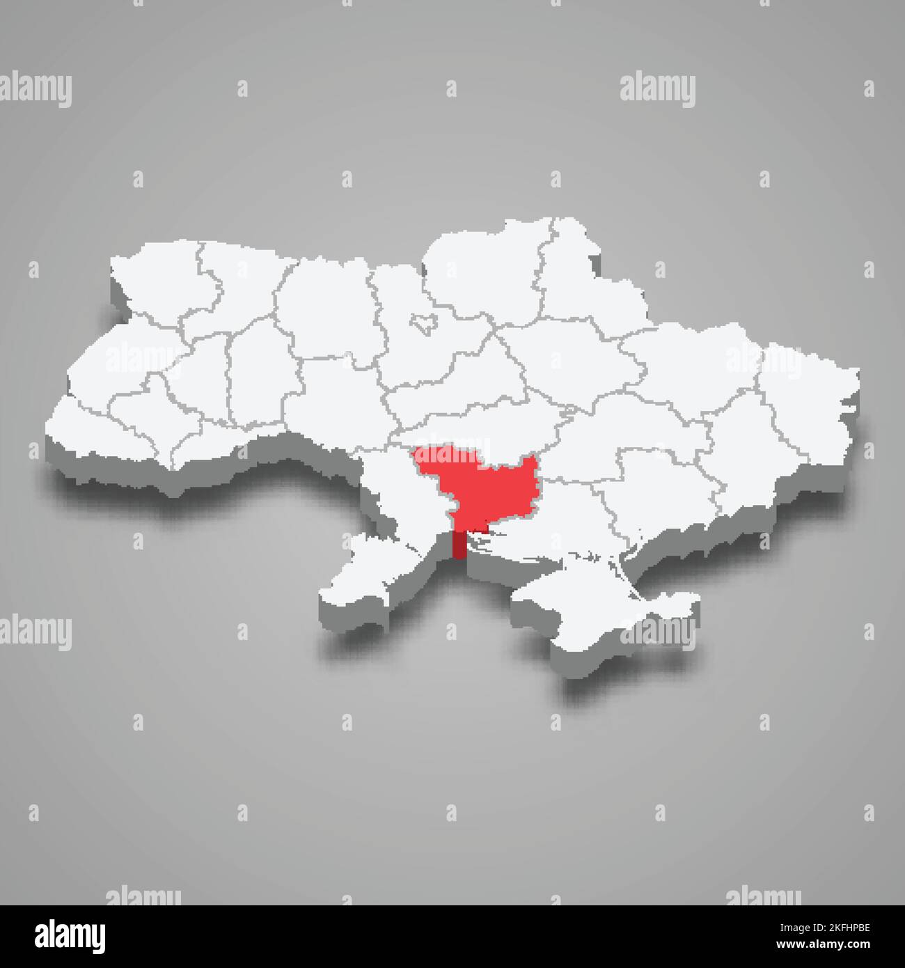 Oblast Mykolaiv. Lage der Region innerhalb der isometrischen Karte Ukraine 3D Stock Vektor
