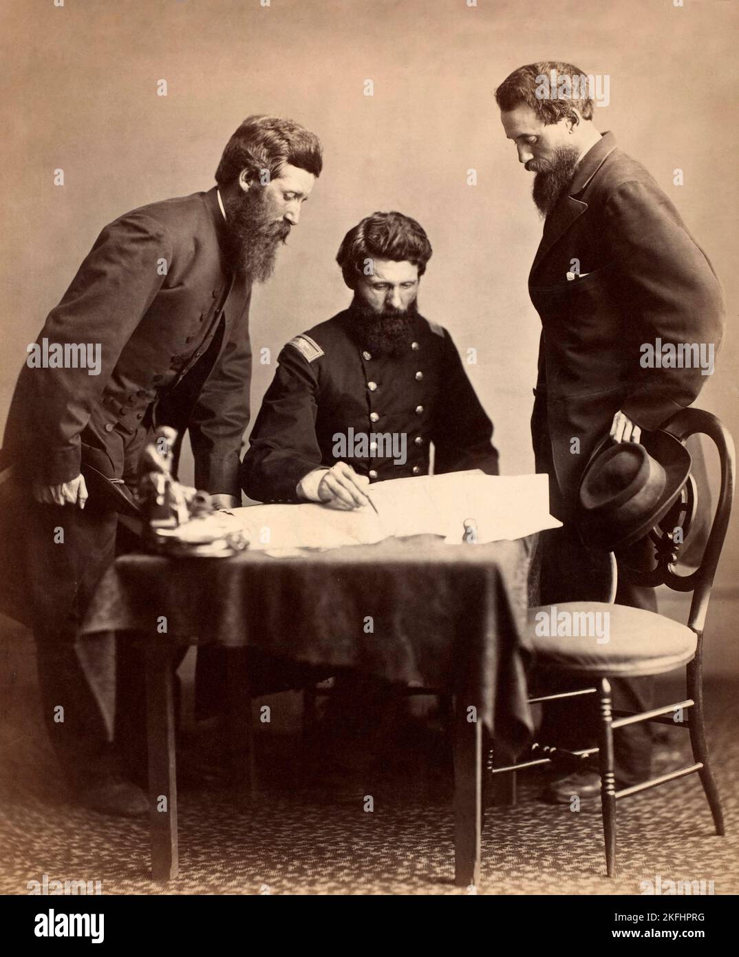 Amerikanischer Bürgerkrieg - Planung der Gefangennahme von Booth - Foto von Alexander Gardner im Jahr 1865 Stockfoto