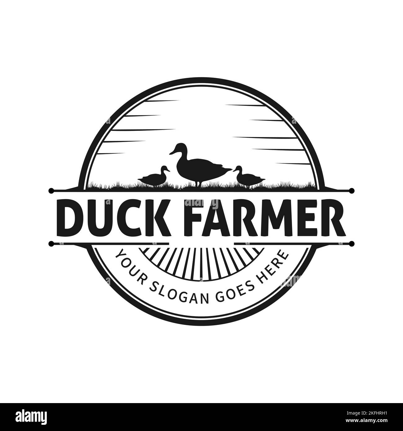 Duck Farm Vintage Logo Design Vektor auf weißem Hintergrund Stock Vektor