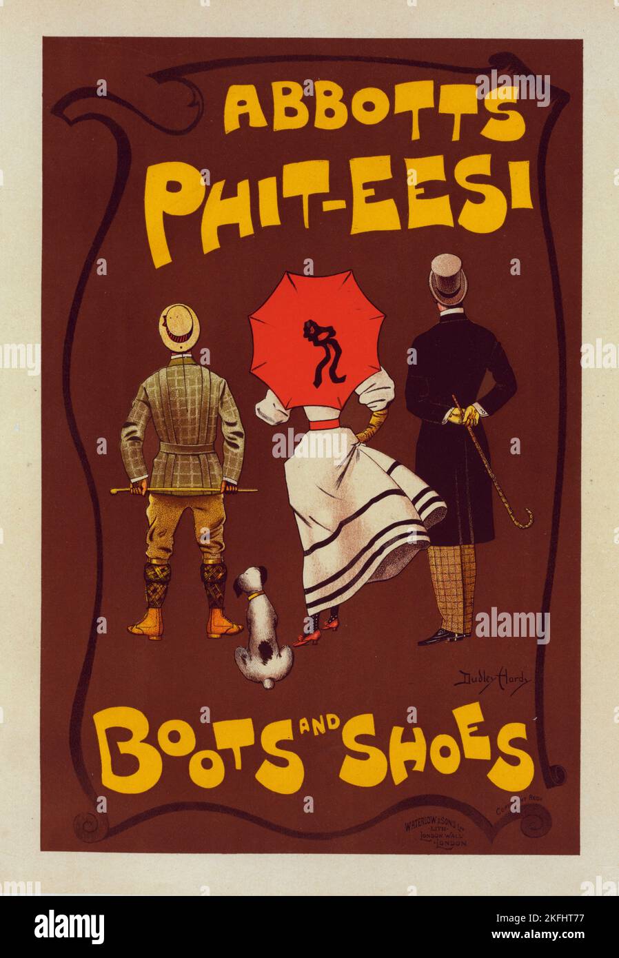 Affiche anglaise pour la Fabrique de chaussures (Bottes et Souliers) „Abbots Phit-EESI“, c1897. [Herausgeber: Imprimerie Chaix; Ort: Paris] Stockfoto