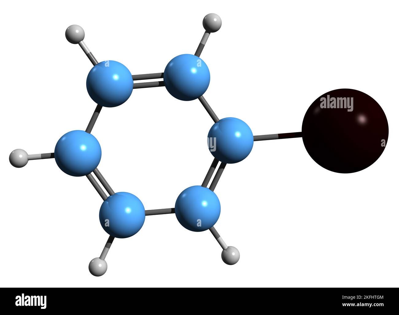 3D Bild der Skelettformel von Jodobenzol - molekulare chemische Struktur von Phenyliodid isoliert auf weißem Hintergrund Stockfoto