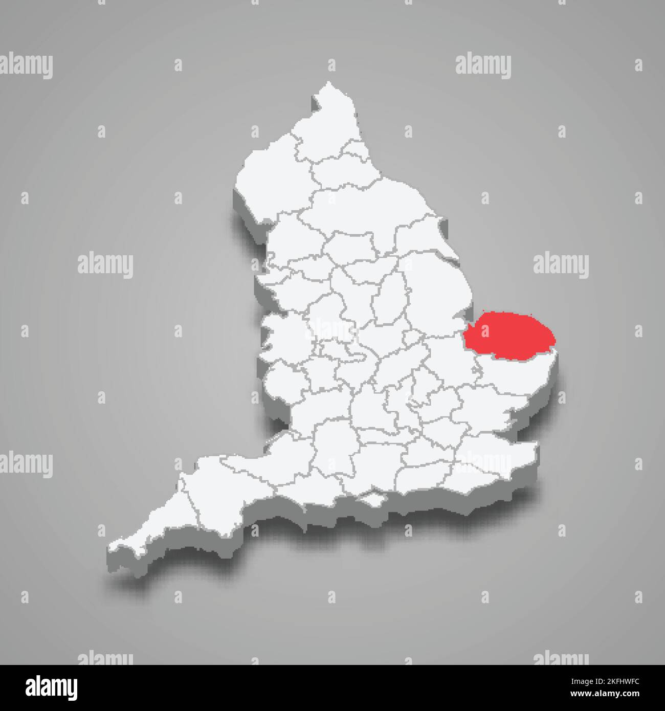 Norfolk County Lage innerhalb Englands 3D isometrische Karte Stock Vektor